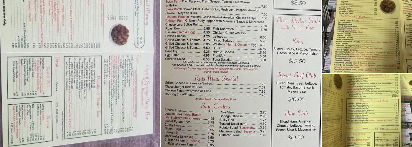 Crystal Springs Dairy Bar Menu