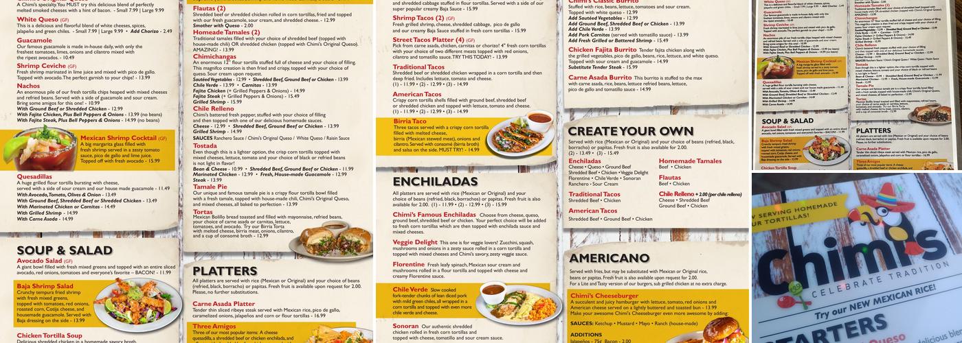 Chimi's Mexican Restaurant Menu