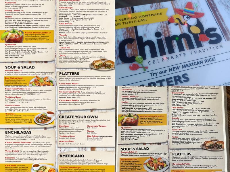 Chimi's Mexican Restaurant Menu