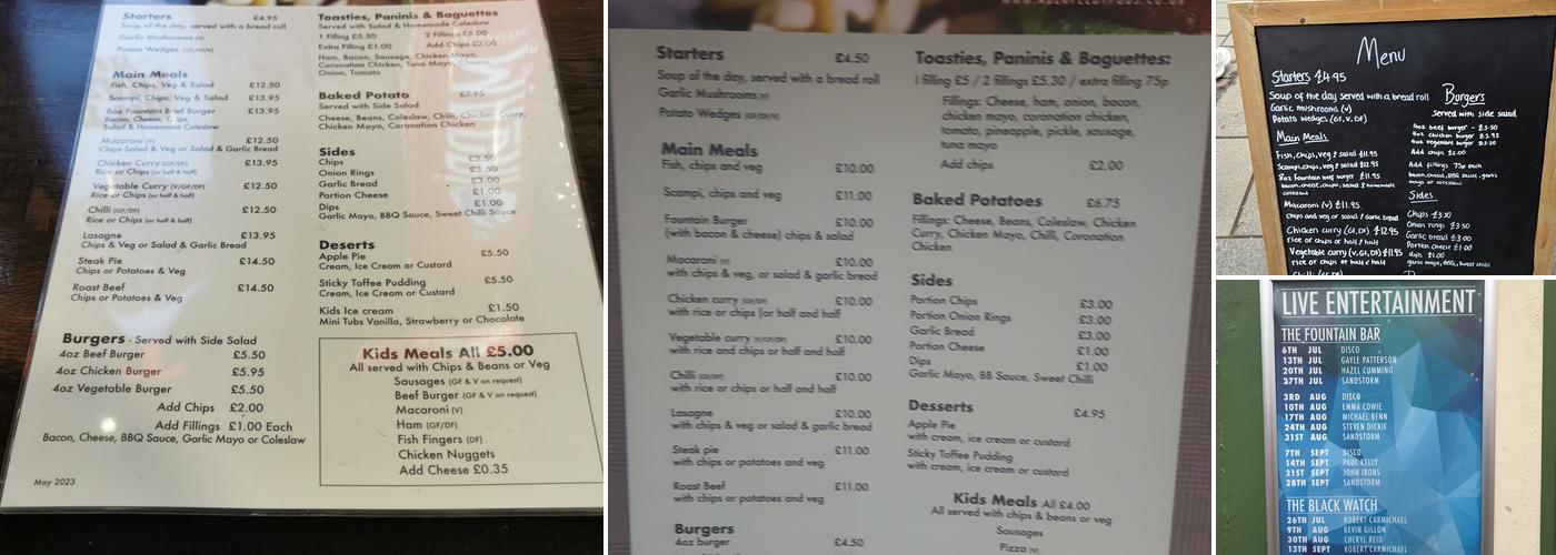 The Fountain Bar & Restaurant Menu