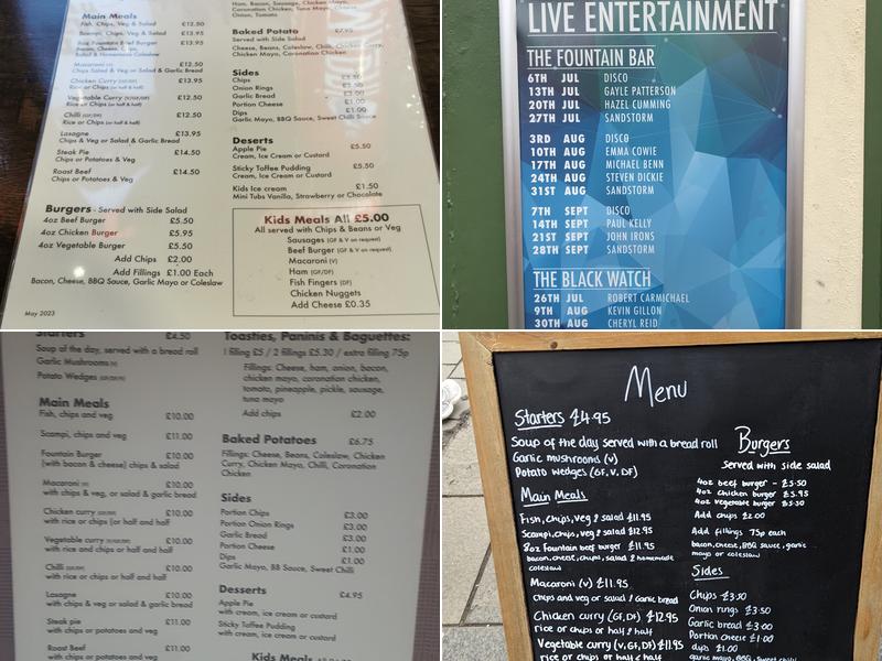 The Fountain Bar & Restaurant Menu