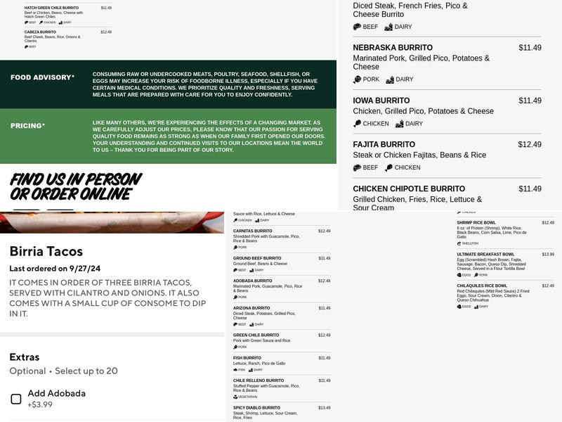 Abelardo's Mexican Fresh Menu