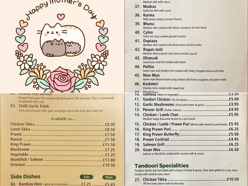 Pride of Bengal Indian Restaurant and Takeaway Menu