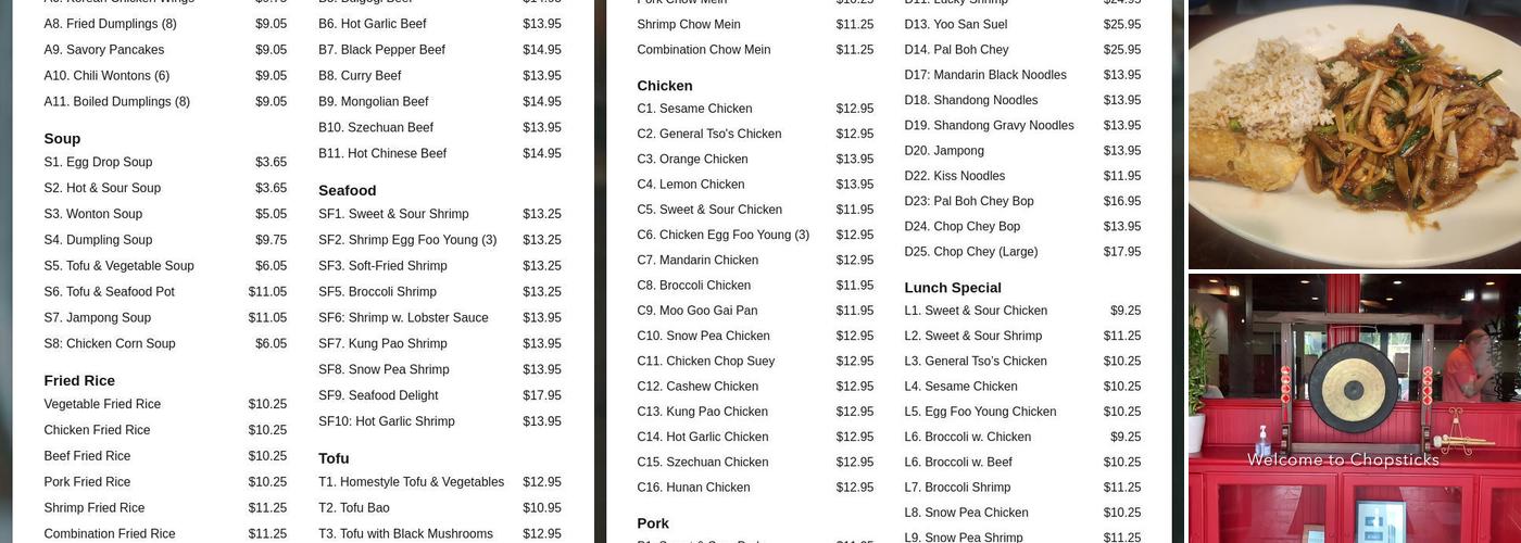 Chopsticks Menu