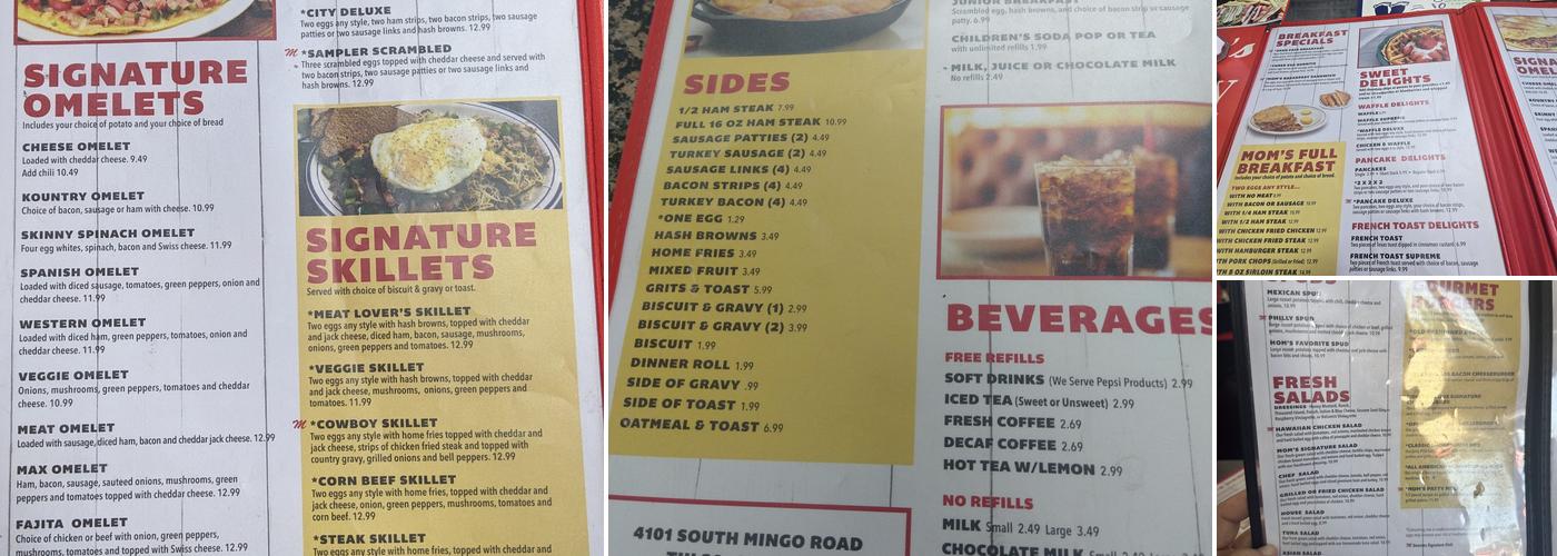 Mom's Family Diner Menu
