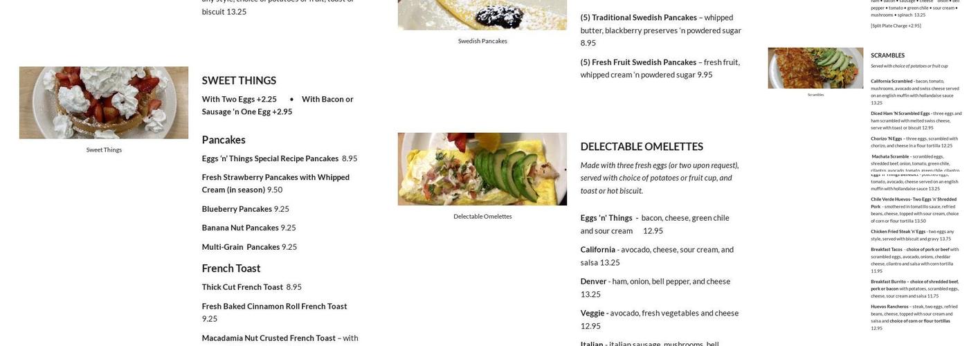 Eggs 'N' Things Menu