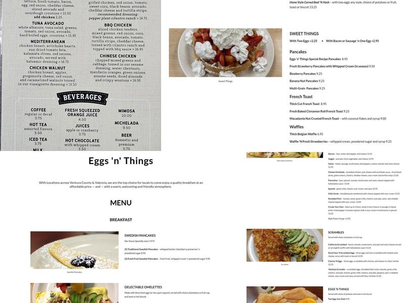 Eggs 'N' Things Menu