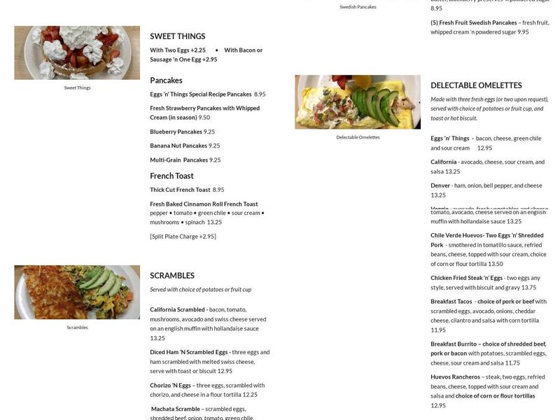 Eggs 'N' Things Menu