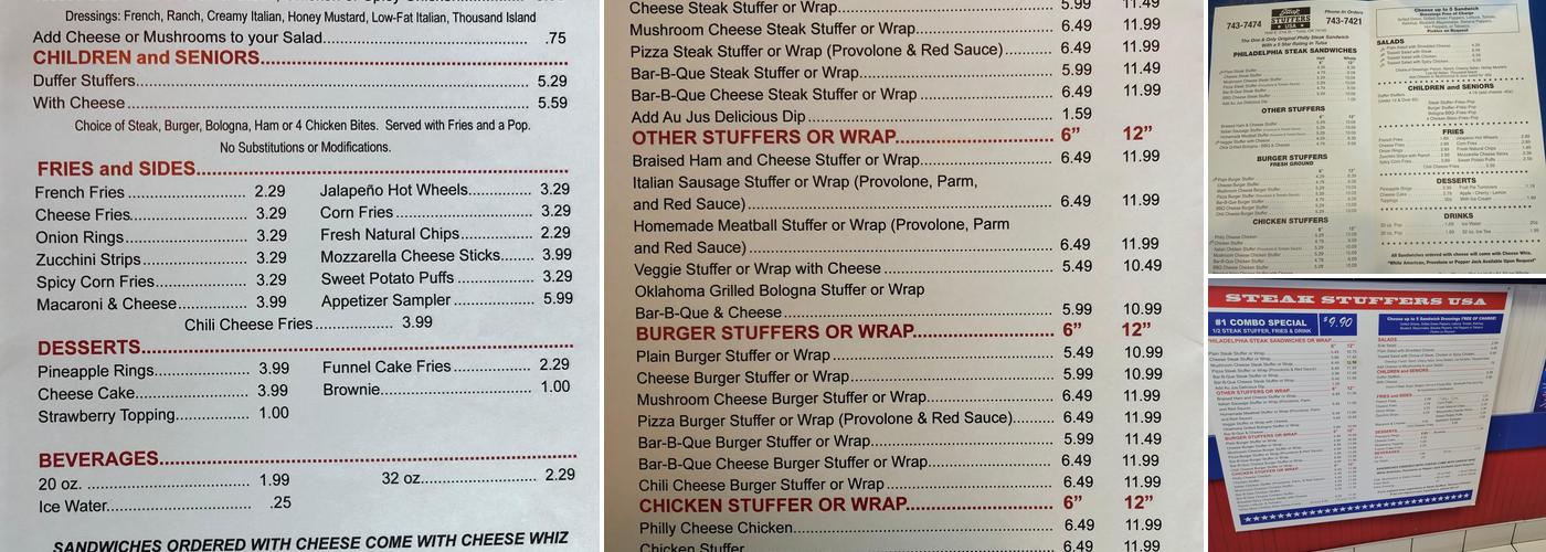 Steak Stuffers USA Menu