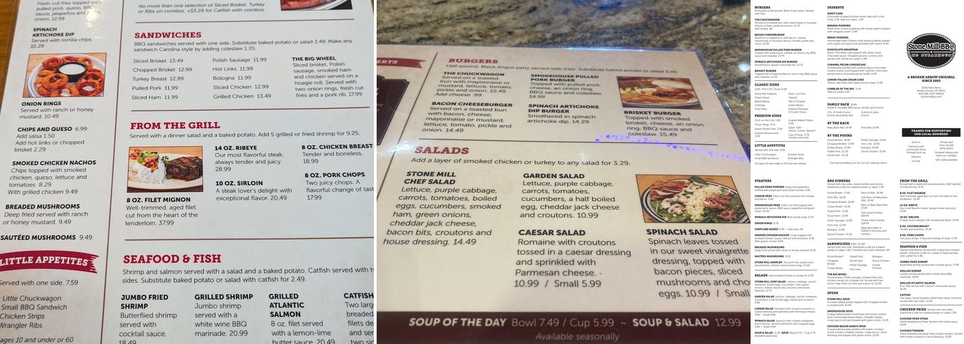 Stone Mill BBQ and Steakhouse Menu