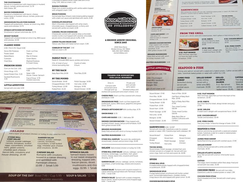 Stone Mill BBQ and Steakhouse Menu
