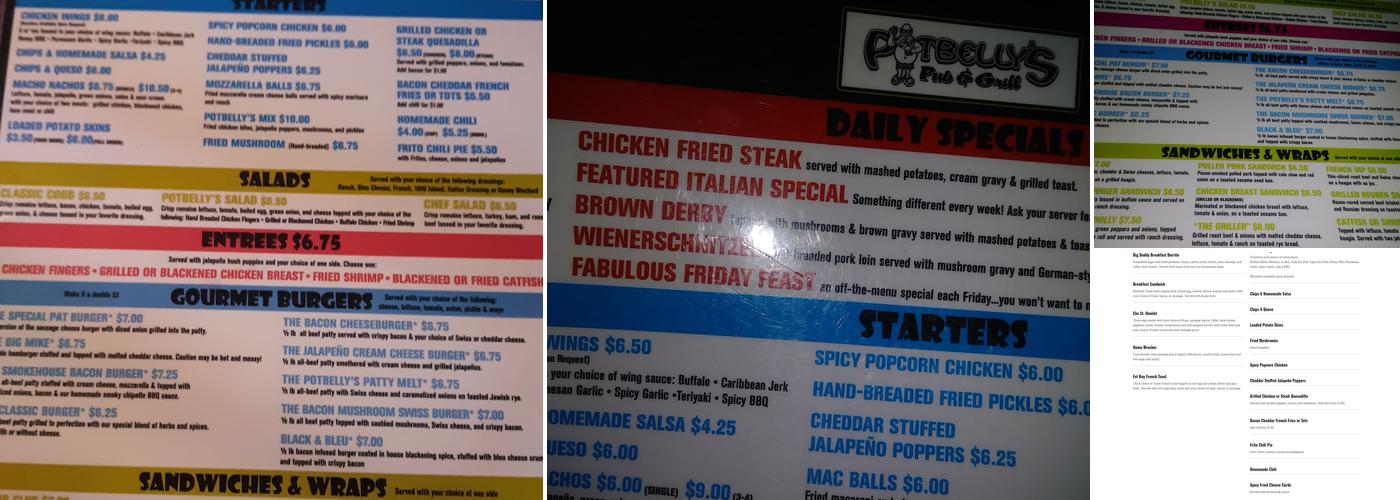 Potbelly's Pub & Grill Menu