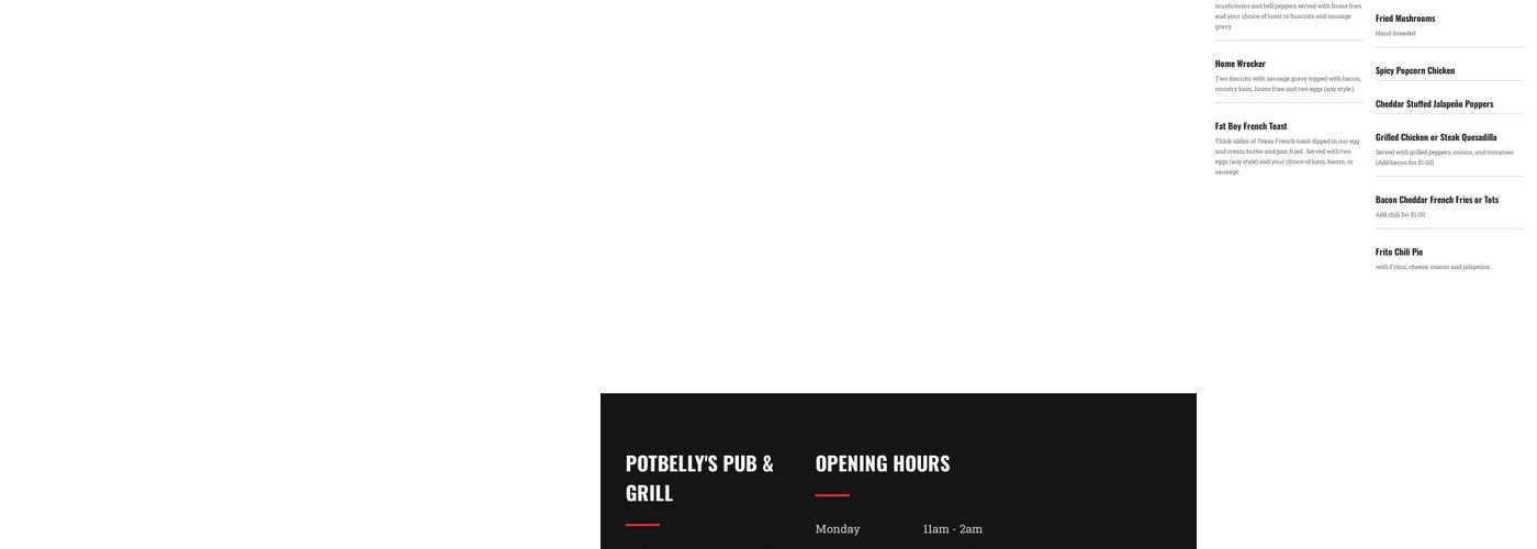 Potbelly's Pub & Grill Menu