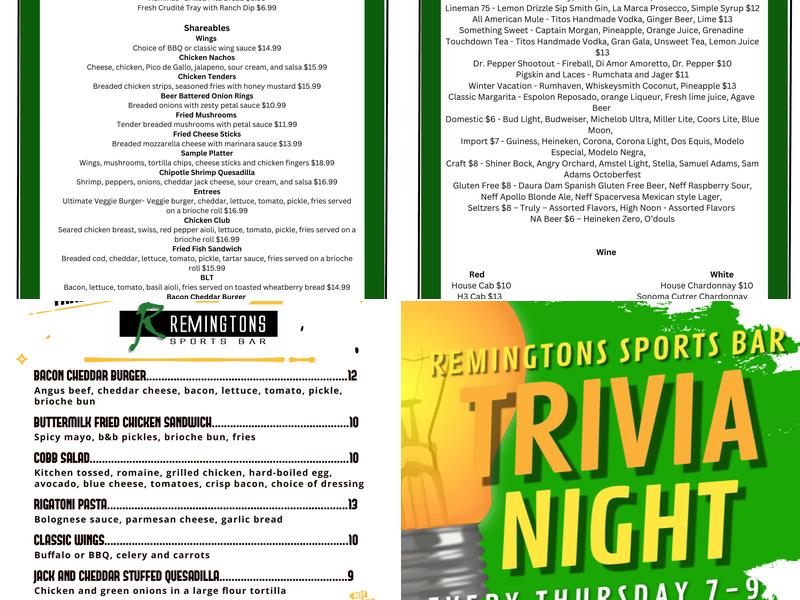 Remingtons Sports Bar Menu
