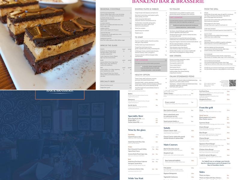 Bankend Bar & Brasserie Menu