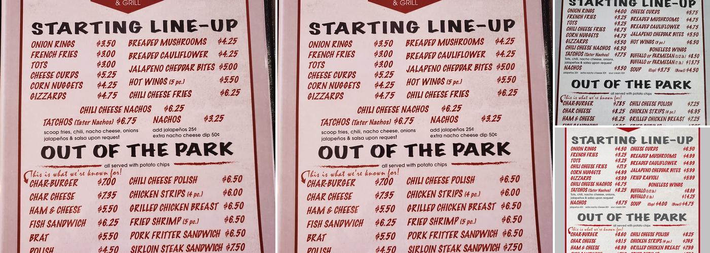 Sluggers Bar & Grill Menu