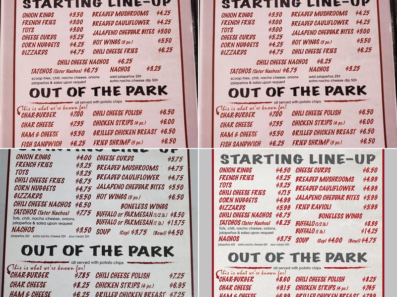 Sluggers Bar & Grill Menu