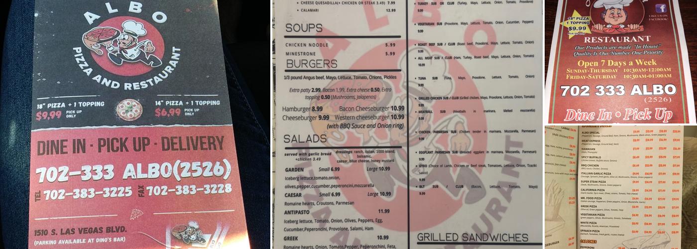 Albo Pizza Restaurant Menu