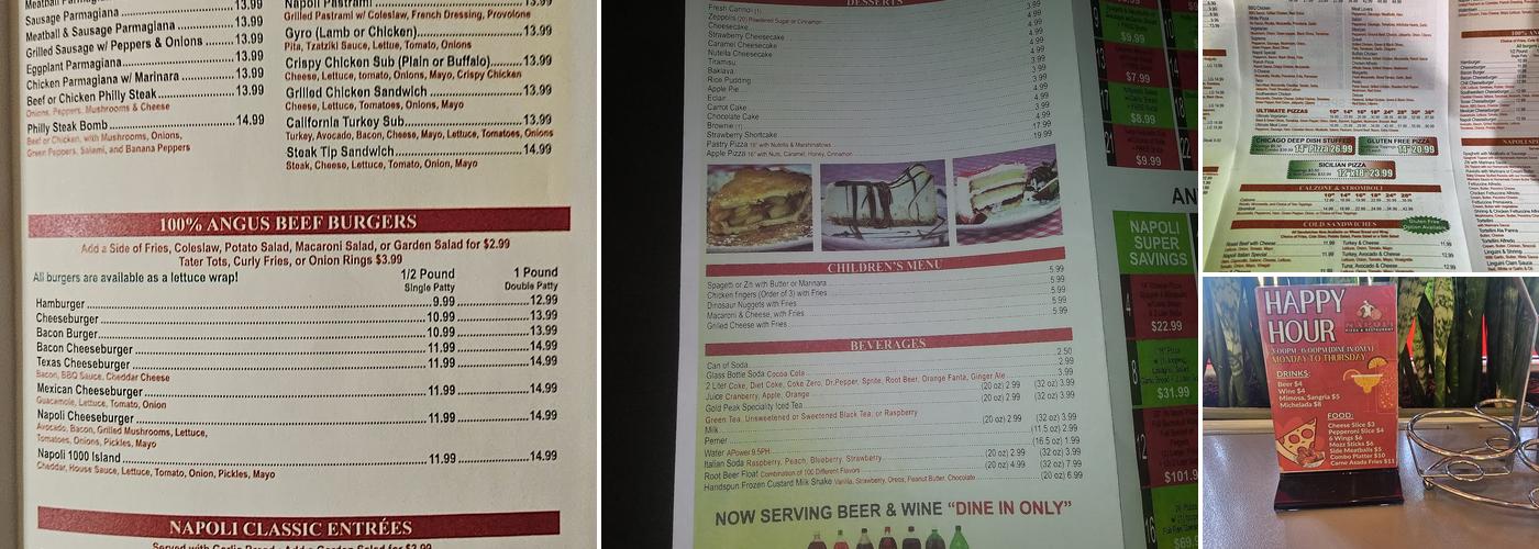 Napoli Pizza Menu