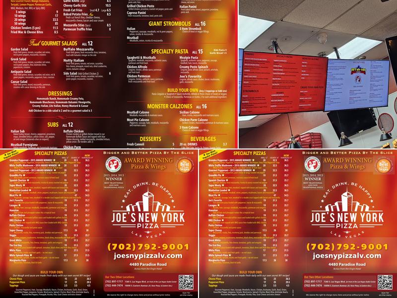 Joe's New York Pizza Paradise Road Menu