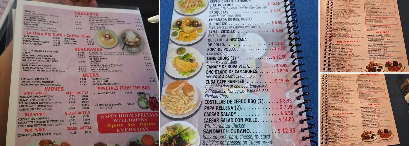 Cuba Café Restaurant Menu
