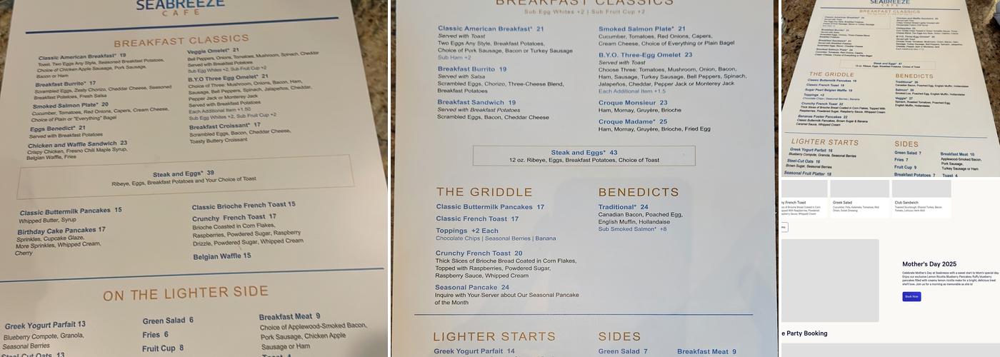 Seabreeze Cafe Menu