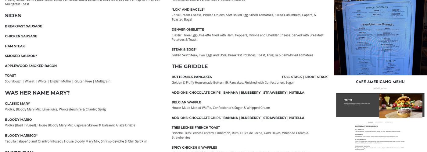 Cafe Americano at Caesars Palace Menu