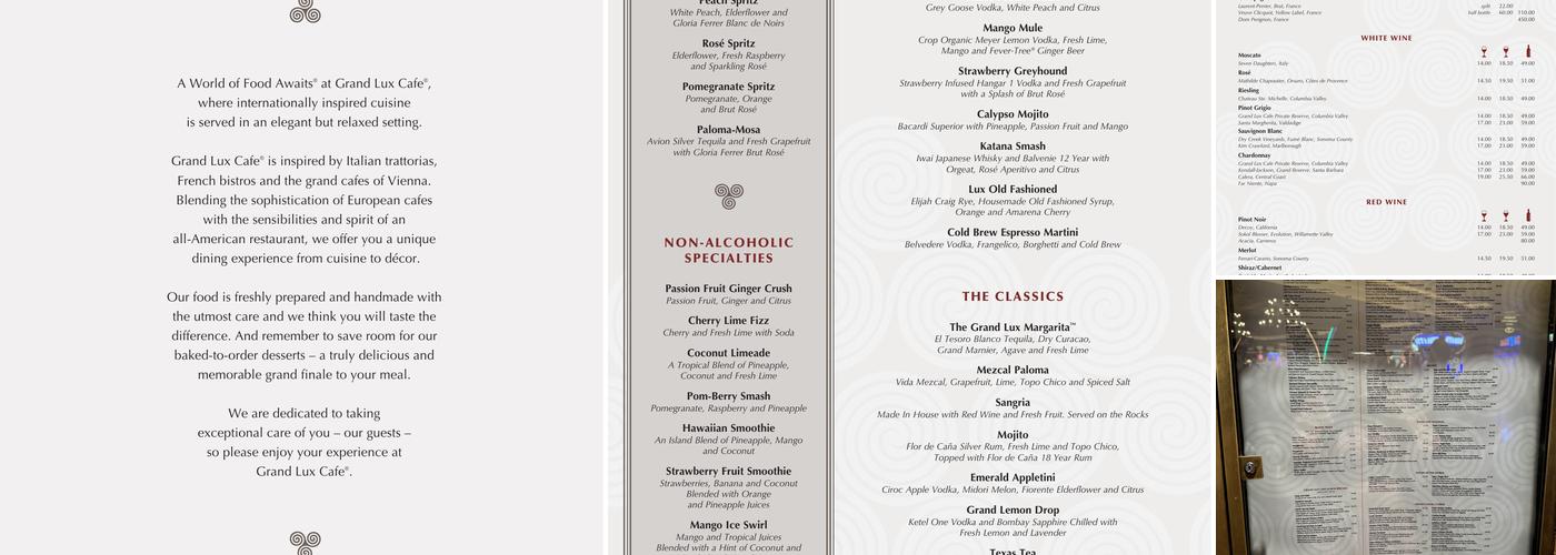 Grand Lux Cafe Menu