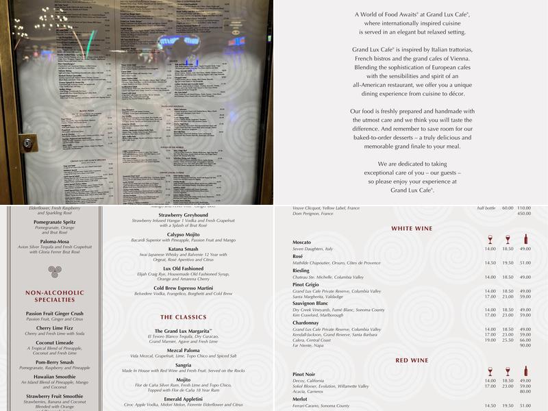 Grand Lux Cafe Menu