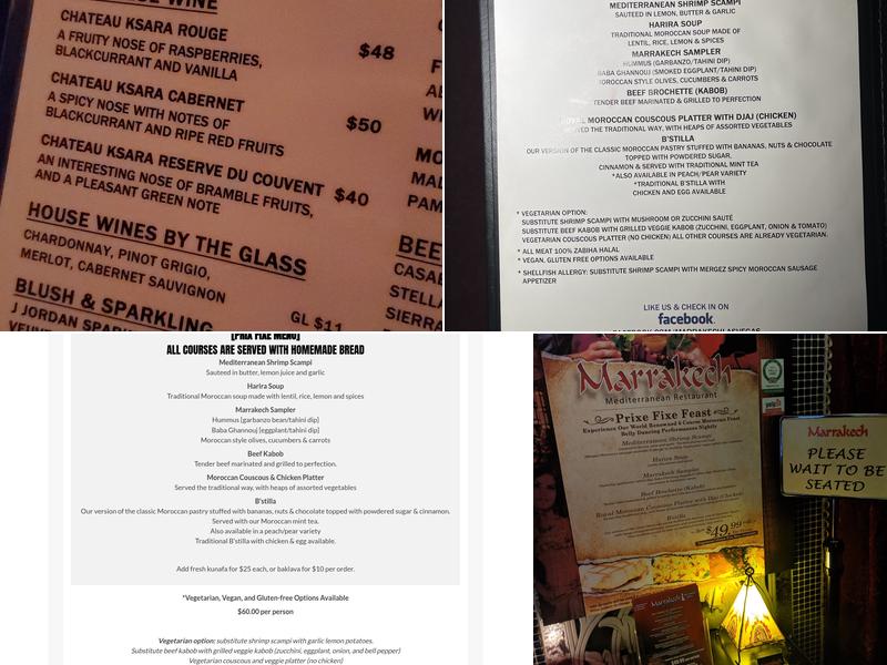 Marrakech Mediterranean Restaurant Menu
