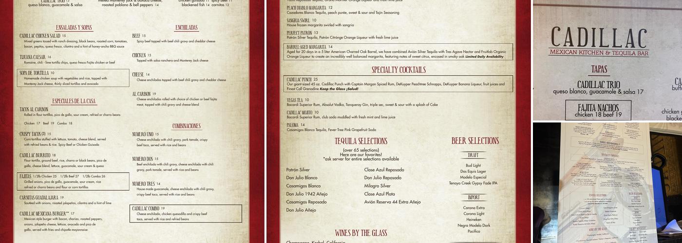 Cadillac Mexican Kitchen & Tequila Bar Menu