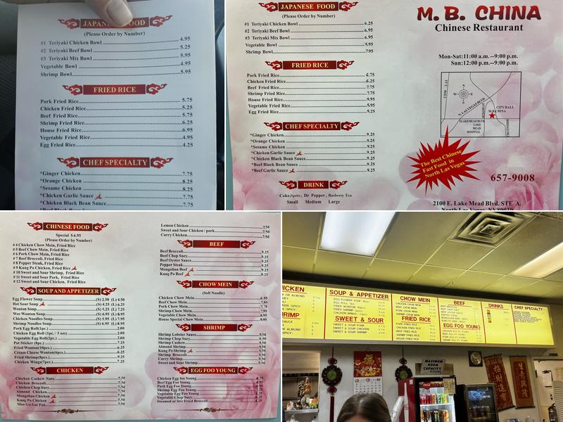 MB China Restaurant Menu