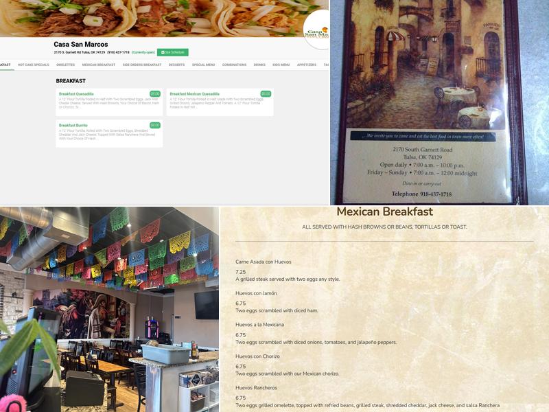 Casa San Marcos Menu