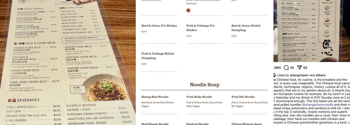Shang Artisan Noodle Menu