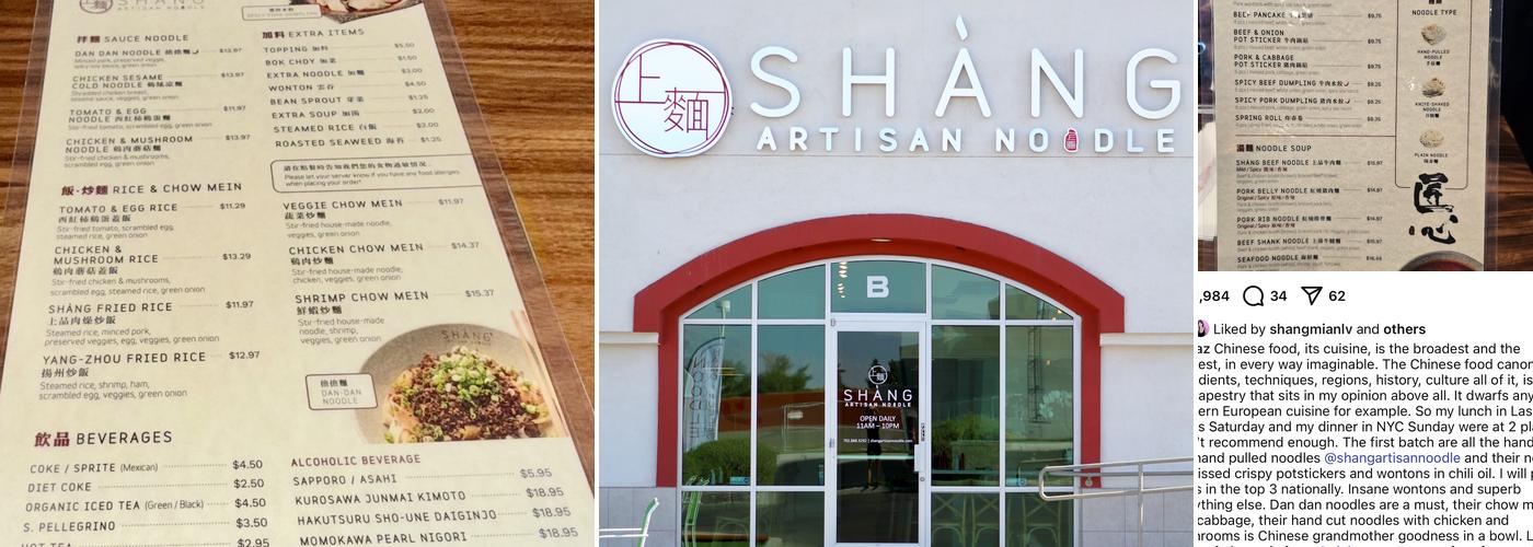 Shang Artisan Noodle Menu