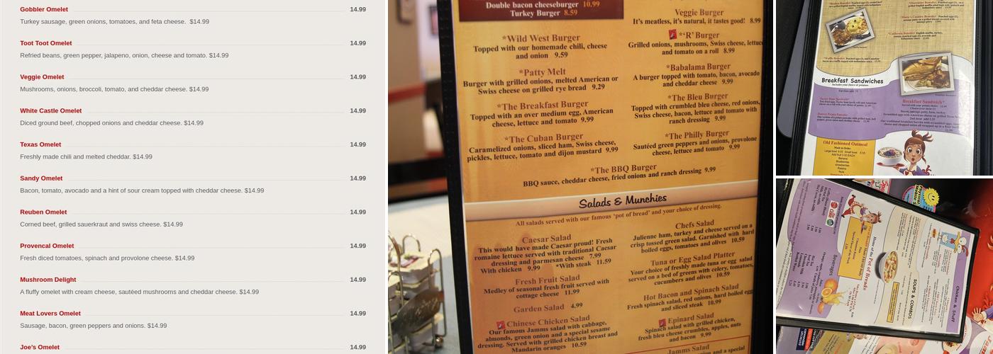 Jamms Restaurant Breakfast and Lunch Menu
