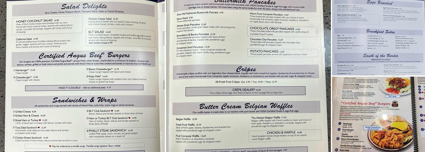 The Blue Skillet Pancake House Menu
