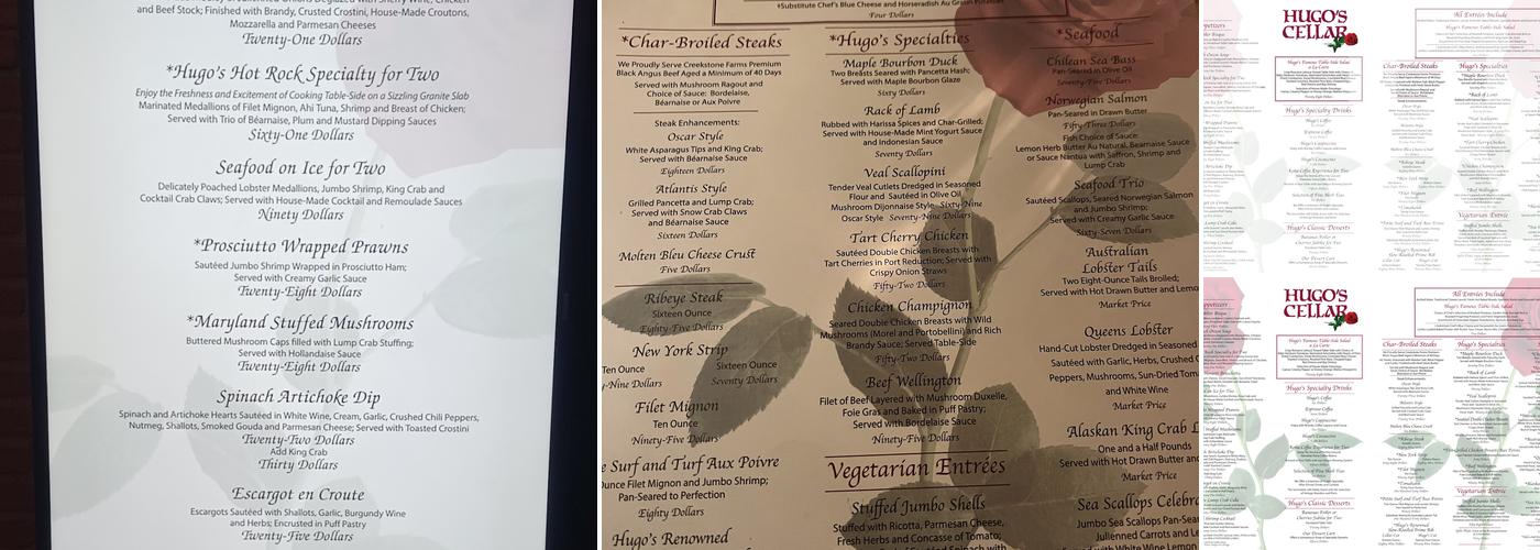 Hugo's Cellar Menu