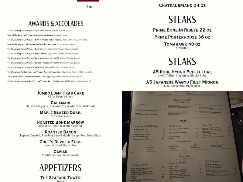 Vic & Anthony's Steakhouse Menu