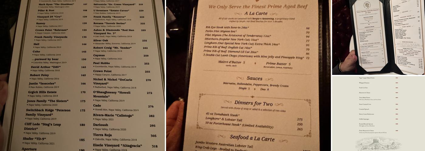 Golden Steer Steakhouse Las Vegas Menu