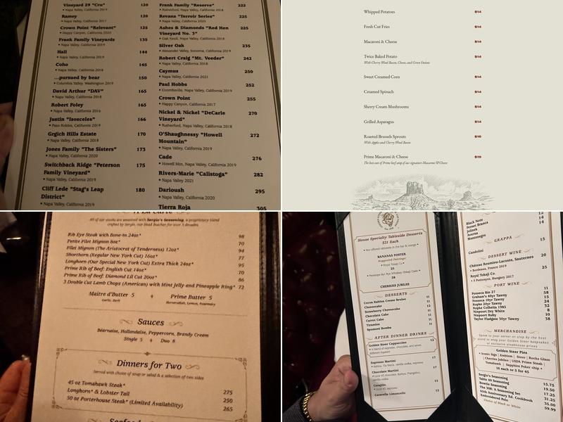 Golden Steer Steakhouse Las Vegas Menu