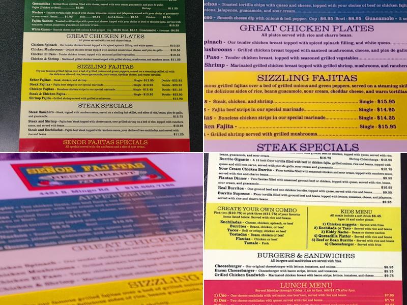 Señor Fajitas Menu