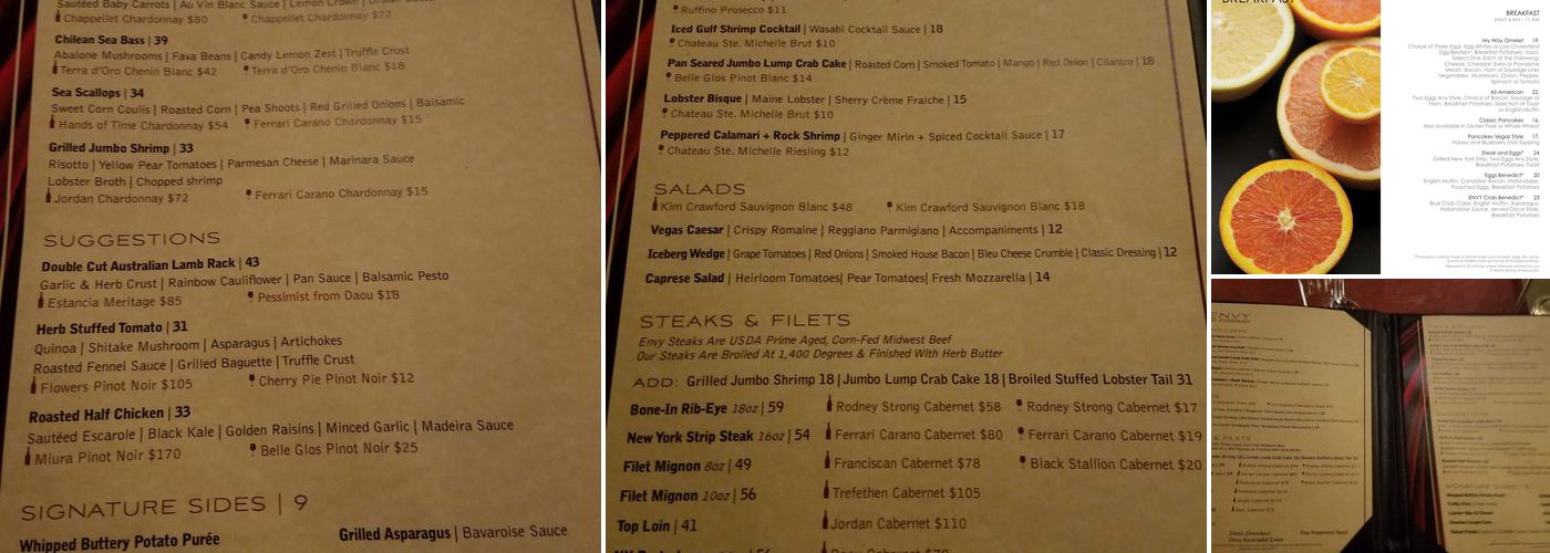 Envy The Steakhouse Menu
