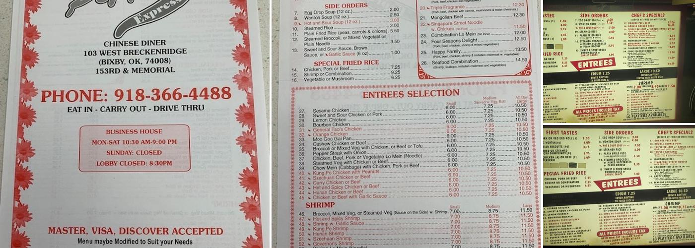 Pepper Express Menu