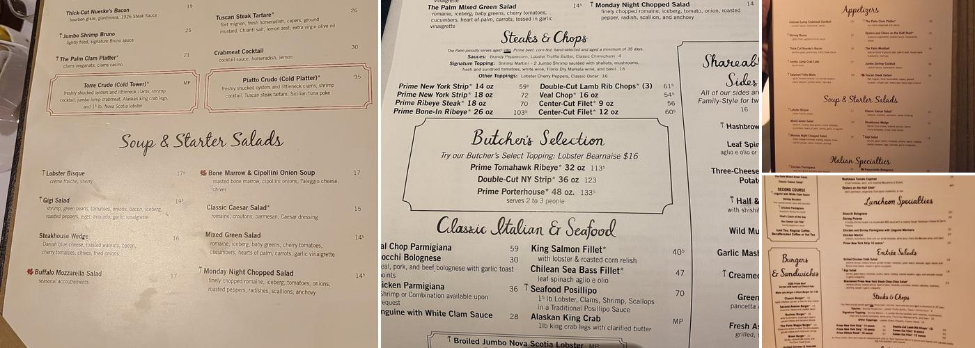 The Palm - Las Vegas Menu