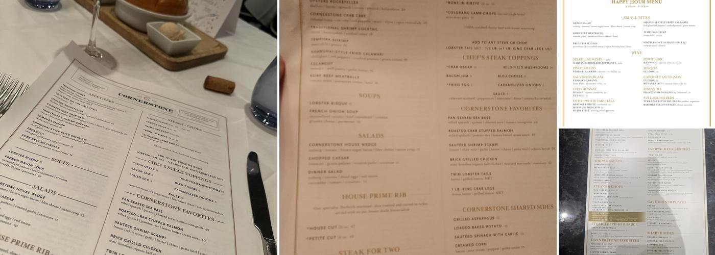 Cornerstone Classic American Steakhouse Menu