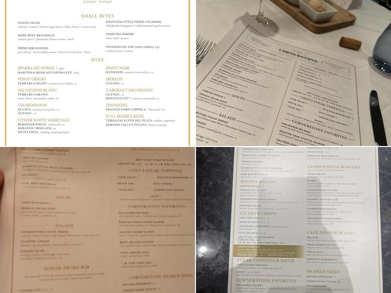 Cornerstone Classic American Steakhouse Menu