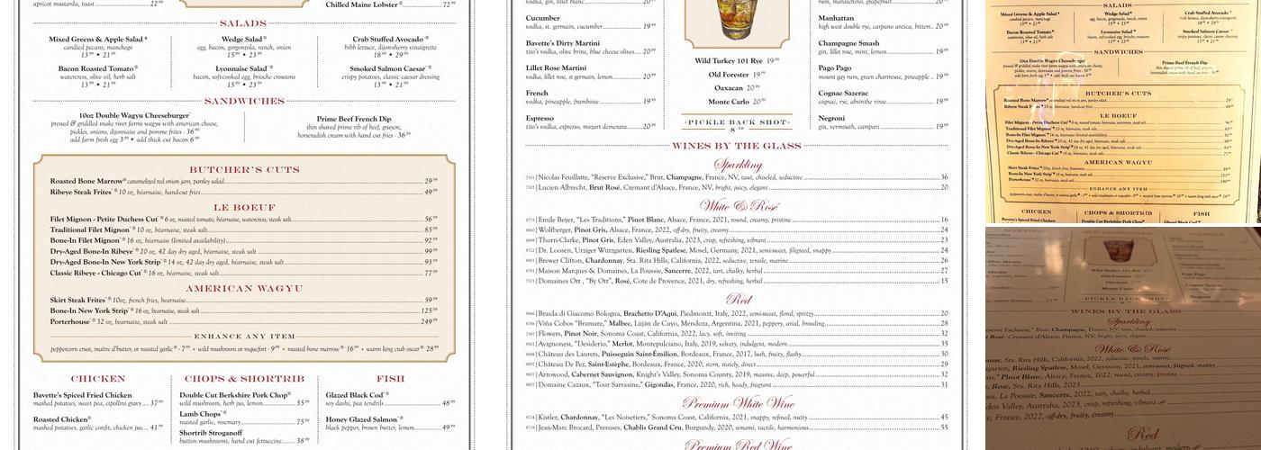 Bavette's Steakhouse & Bar Menu
