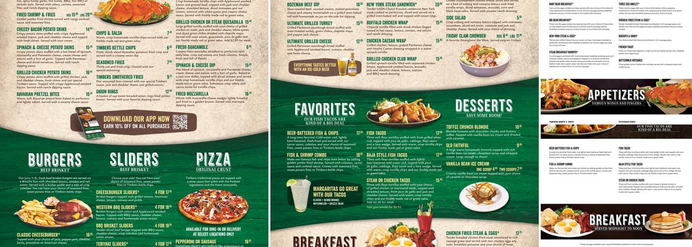 Timbers Bar & Grill Menu