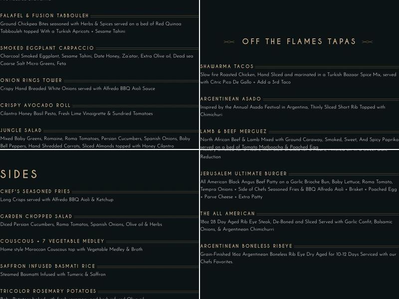 Jerusalem Chef's Table Menu